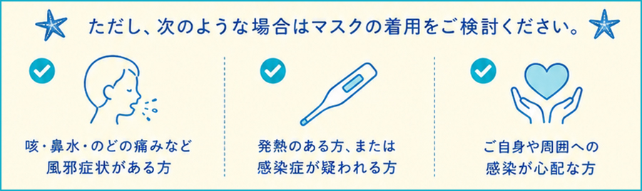 ただし、次のような場合はマスクの着用をご検討ください